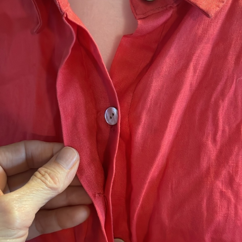 Elliott Lauren bright coral Linen long sleeve button down shirt XL - Picture 5 of 12